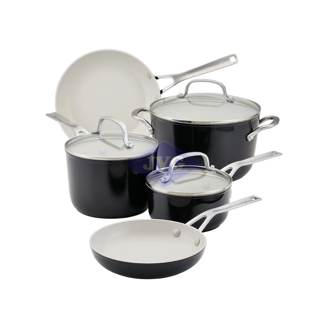 JUEGO DE OLLAS Y SARTENES KITCHENAID 8 PIEZAS CERÁMICA NEGRO