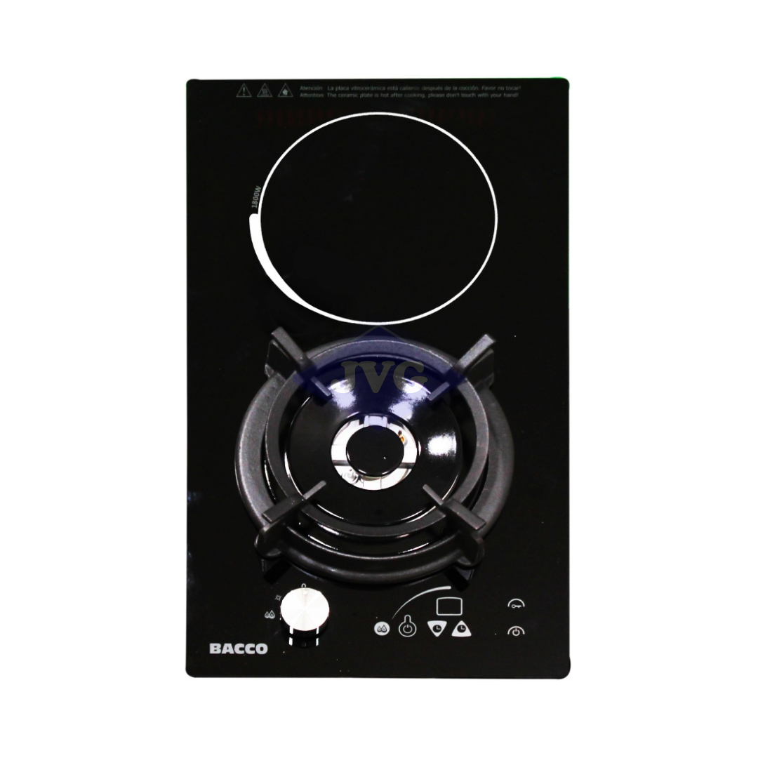 TOPE DUAL BACCO ELÉCTRICO Y GAS 30CM 2 HORNILLAS NEGRO - BTCGE30S
