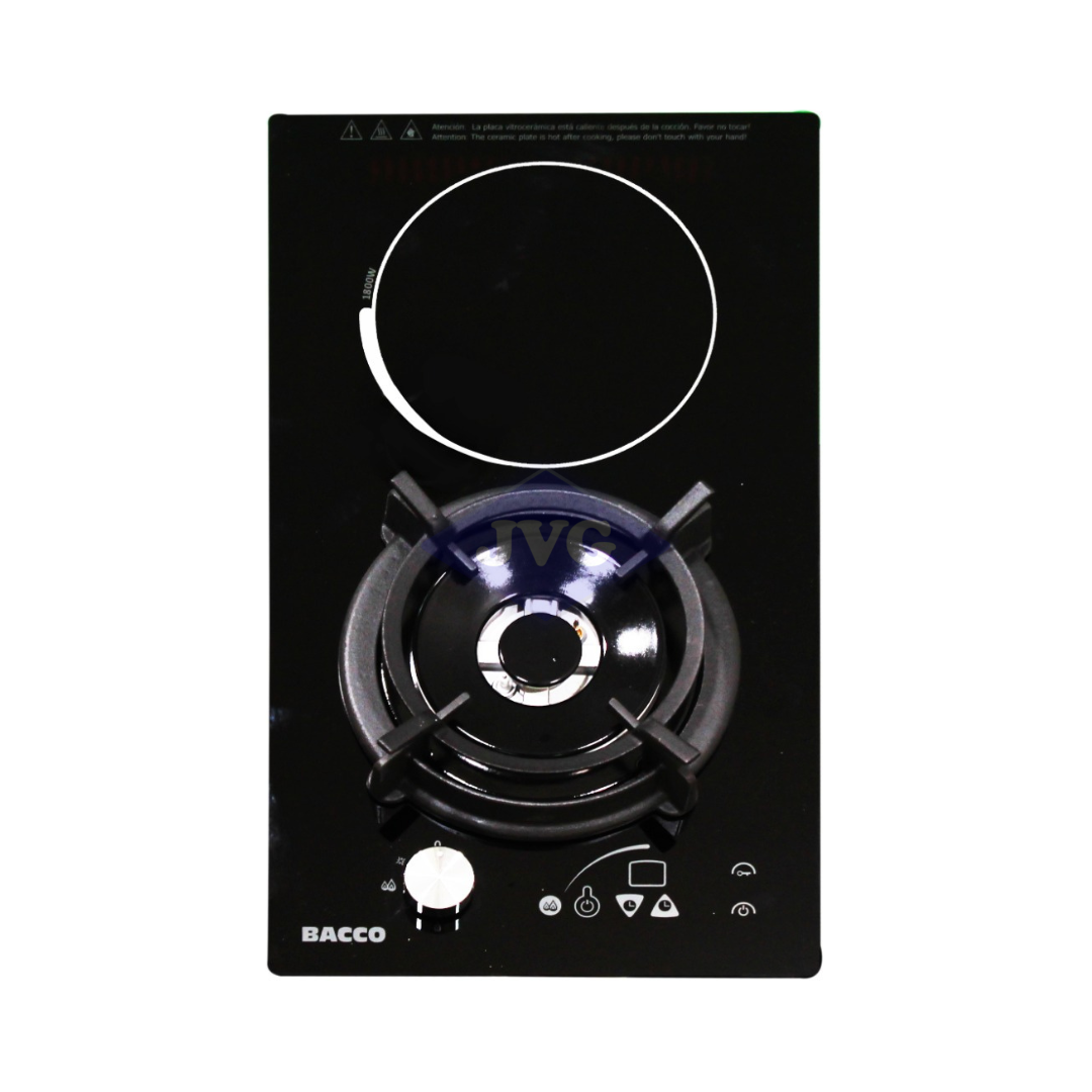 TOPE DUAL BACCO ELÉCTRICO Y GAS 30CM 2 HORNILLAS NEGRO - BTCGE30S