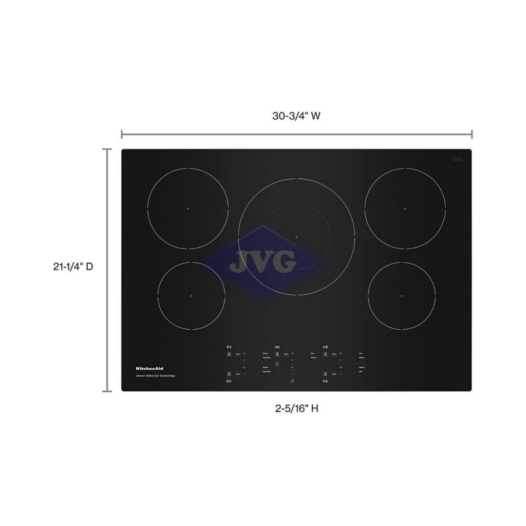 TOPE DE INDUCCIÓN KITCHENAID 76 CM 5 ZONAS VITROCERÁMICA NEGRO