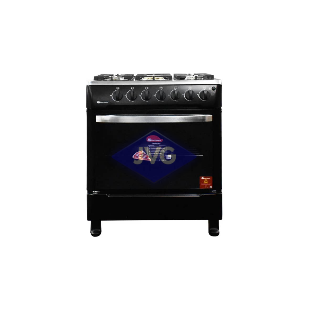 COCINA A GAS SJ ELECTRONICS 5 QUEMADORES 30" NEGRO - SJ30N