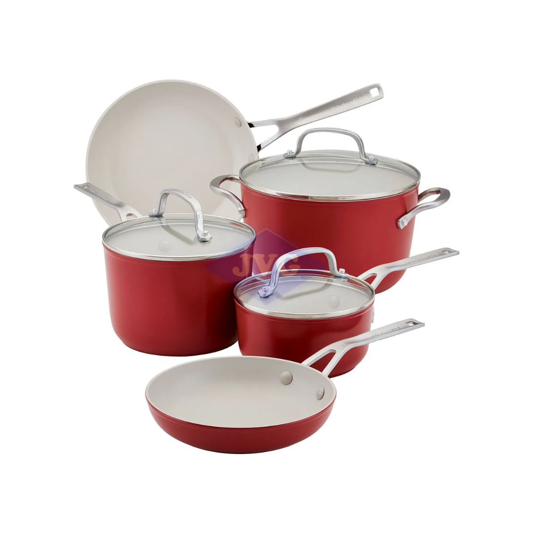 JUEGO DE OLLAS Y SARTENES KITCHENAID 8 PIEZAS CERÁMICA ROJO - 12721