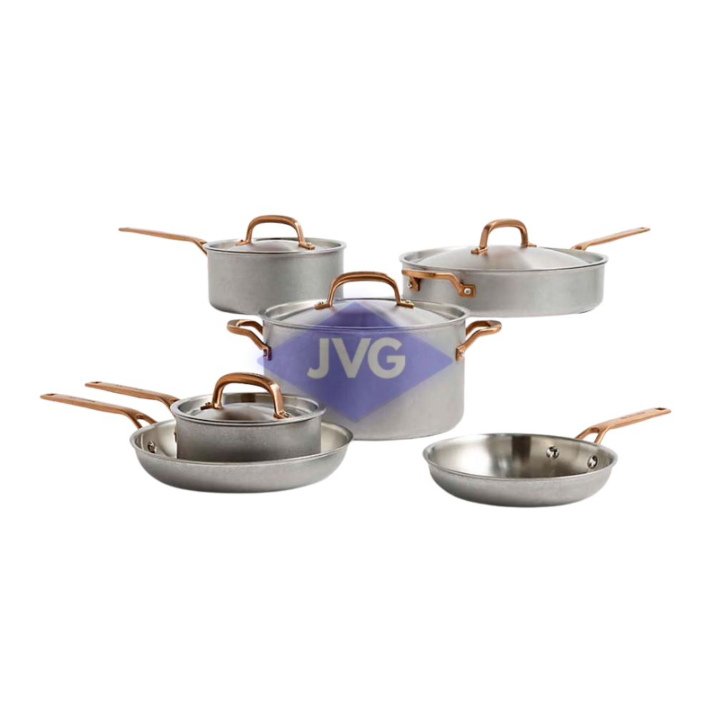 JUEGO DE OLLAS Y SARTENES KITCHENAID 10 PIEZAS 5 CAPAS STONEWASH ACERO - 30106