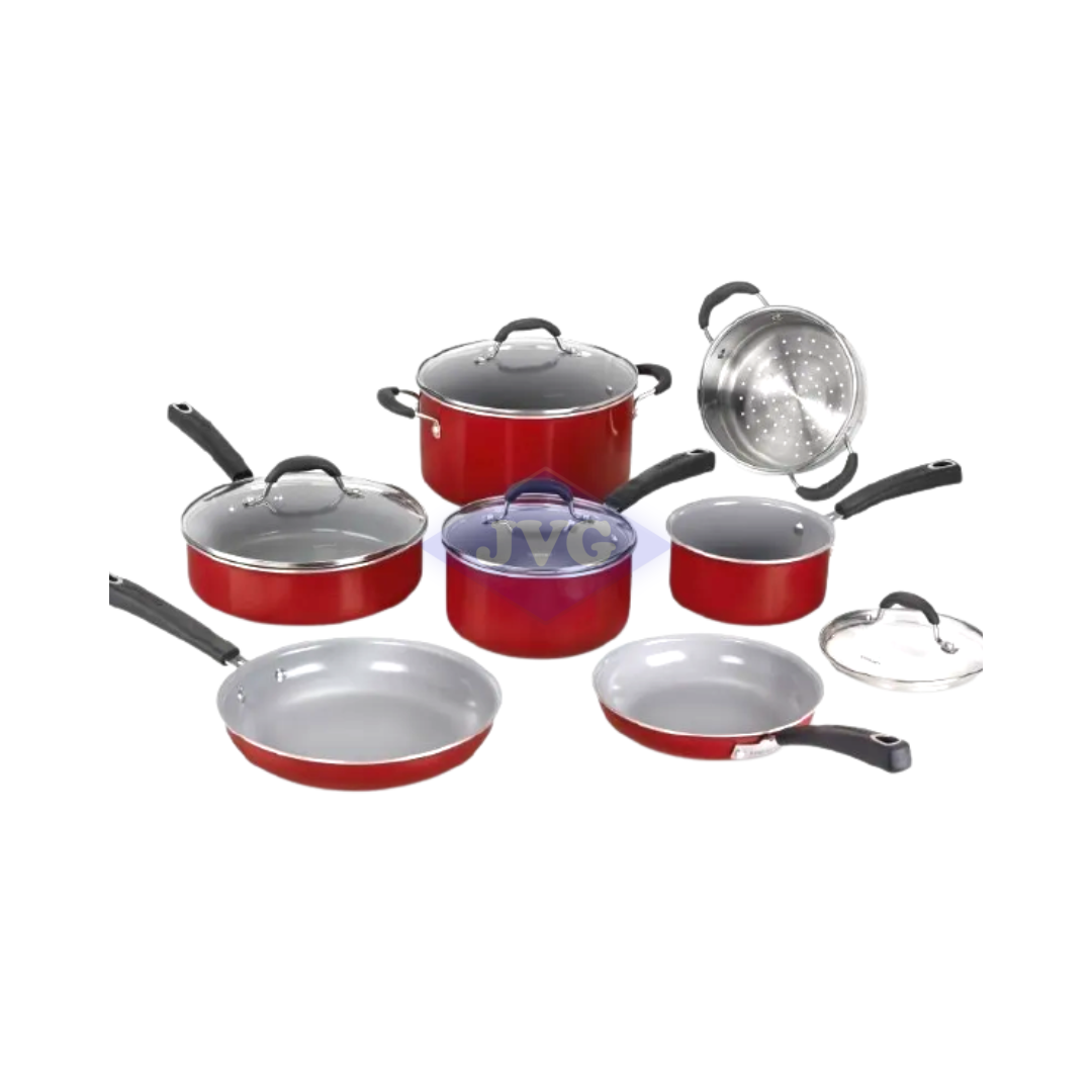 JUEGO DE OLLAS CUISINART ANTIADHERENTE CERÁMICO - 11 PIEZAS ROJA
