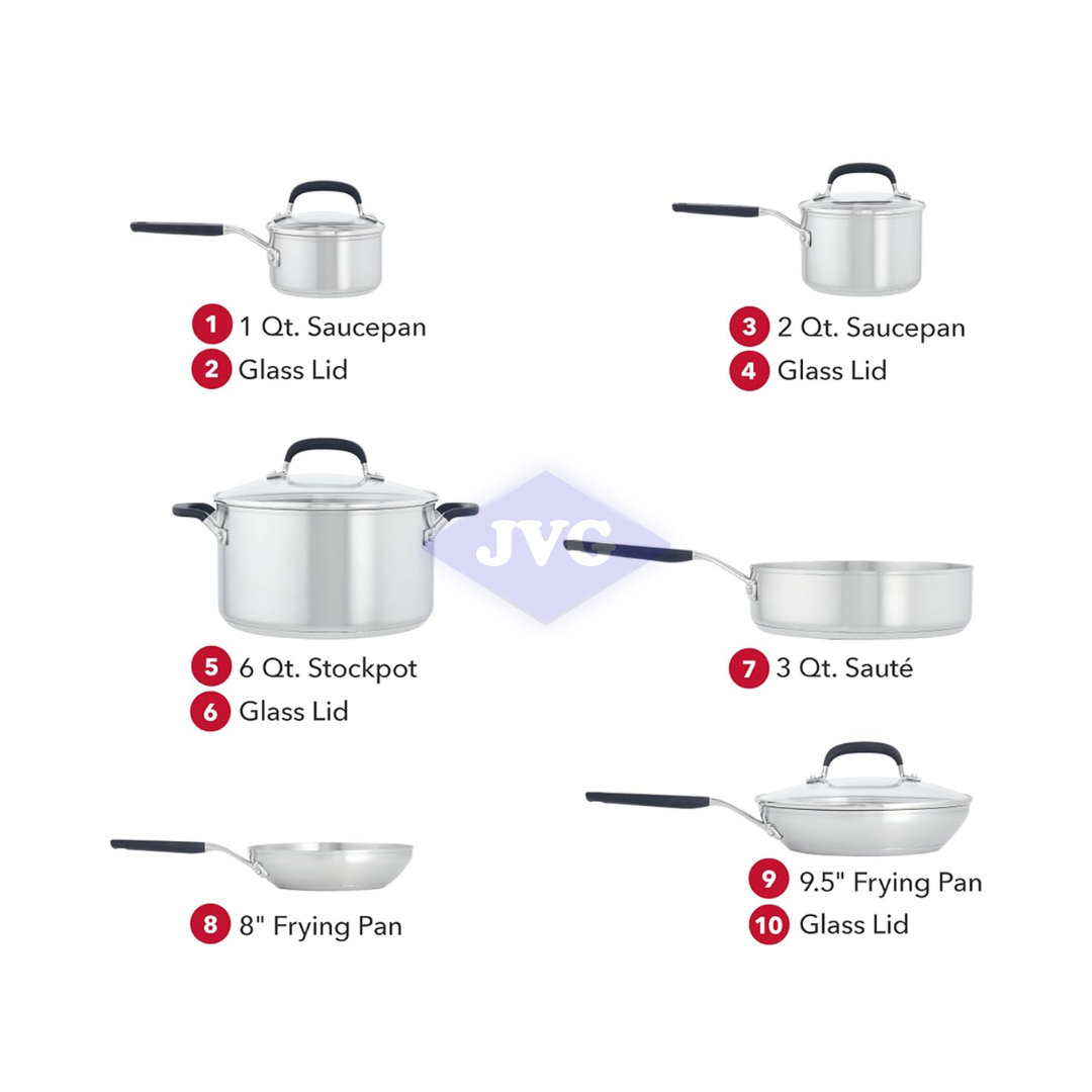 JUEGO DE OLLAS Y SARTENES KITCHENAID 10 PIEZAS INDUCCIÓN - 71017