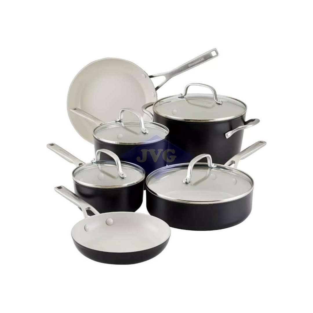 SET DE OLLAS Y SARTENES KITCHENAID 10 PIEZAS CERÁMICA ANODIZADO - NEGRO
