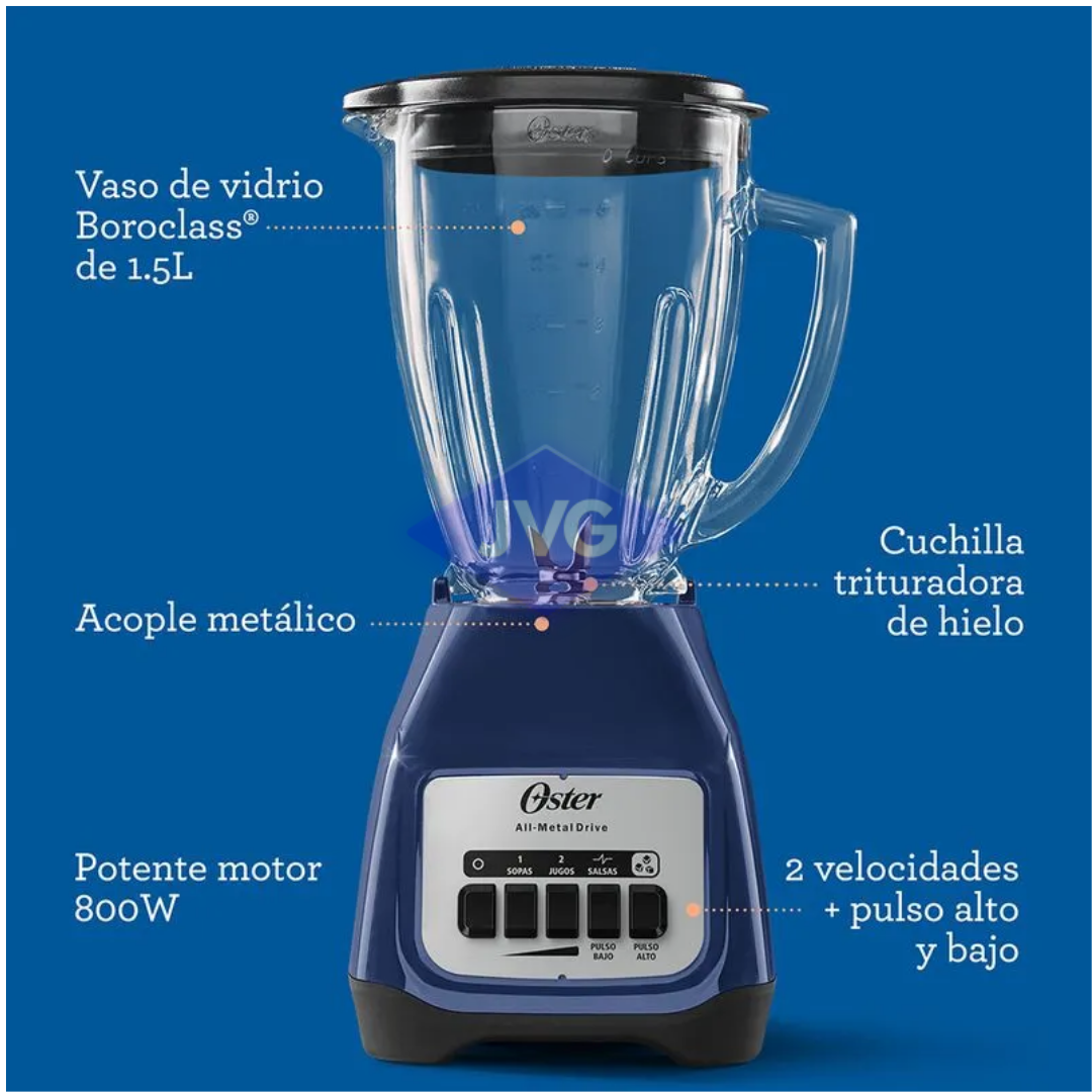 LICUADORA OSTER 2 VELOCIDADES+PULSO 800W VASO DE VIDRIO CON BOTONES AZUL - BLSTKAGLPB