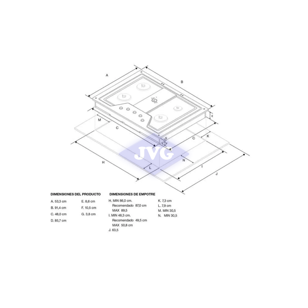TOPE A GAS KITCHENAID 5 QUEMADORES 90 CM ACERO