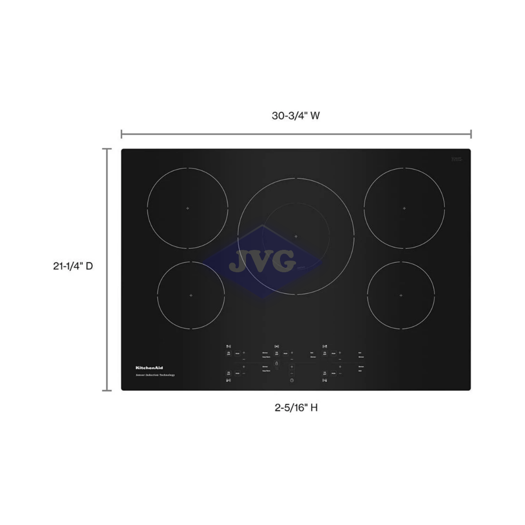 TOPE DE INDUCCIÓN KITCHENAID 76 CM 5 ZONAS VITROCERÁMICA NEGRO - KCIG550JBL