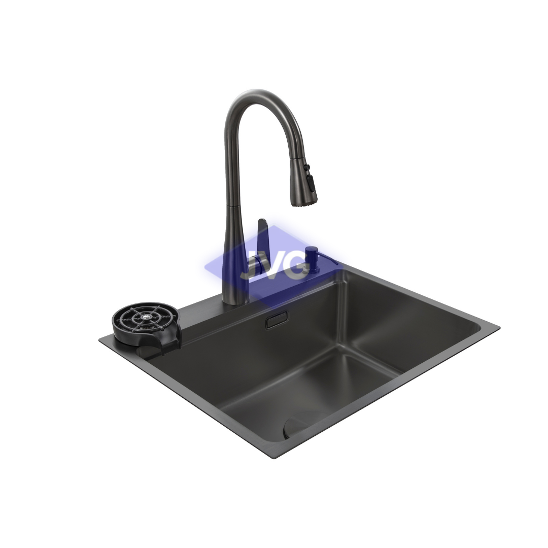 FREGADERO GASCO 1T 61X48X20 CM CON KIT NEGRO - NOVABK