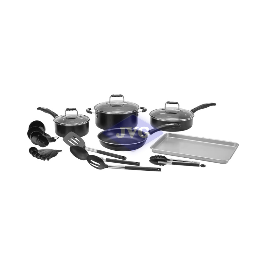 JUEGO DE OLLAS Y UTENSILIOS CUISINART ANTIADHENTE 22 PIEZAS NEGRO