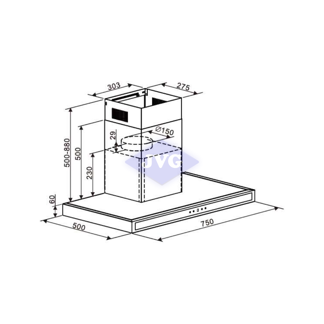CAMPANA DECORATIVA DE PARED DRIJA 76 CM ACERO INOXIDABLE - QUADRATO76ACERO