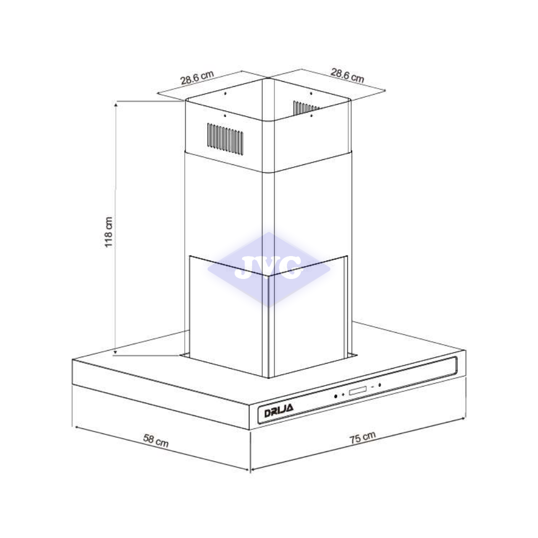 CAMPANA DRIJA QUADRATO ISLA 76CM NEGRO - QUADRATOISLA76BLACK