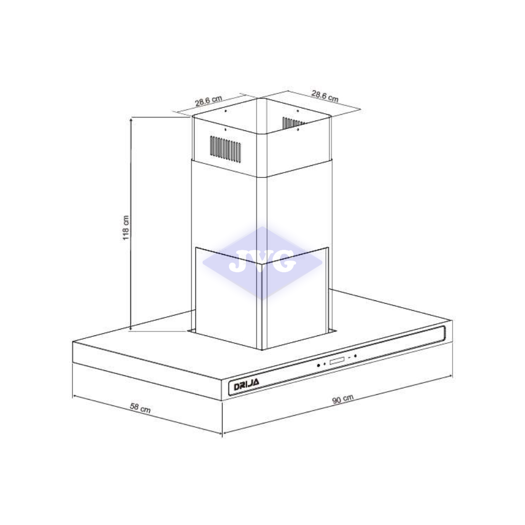 CAMPANA DRIJA QUADRATO ISLA 90CM NEGRO - QUADRATOISLA90BLACK