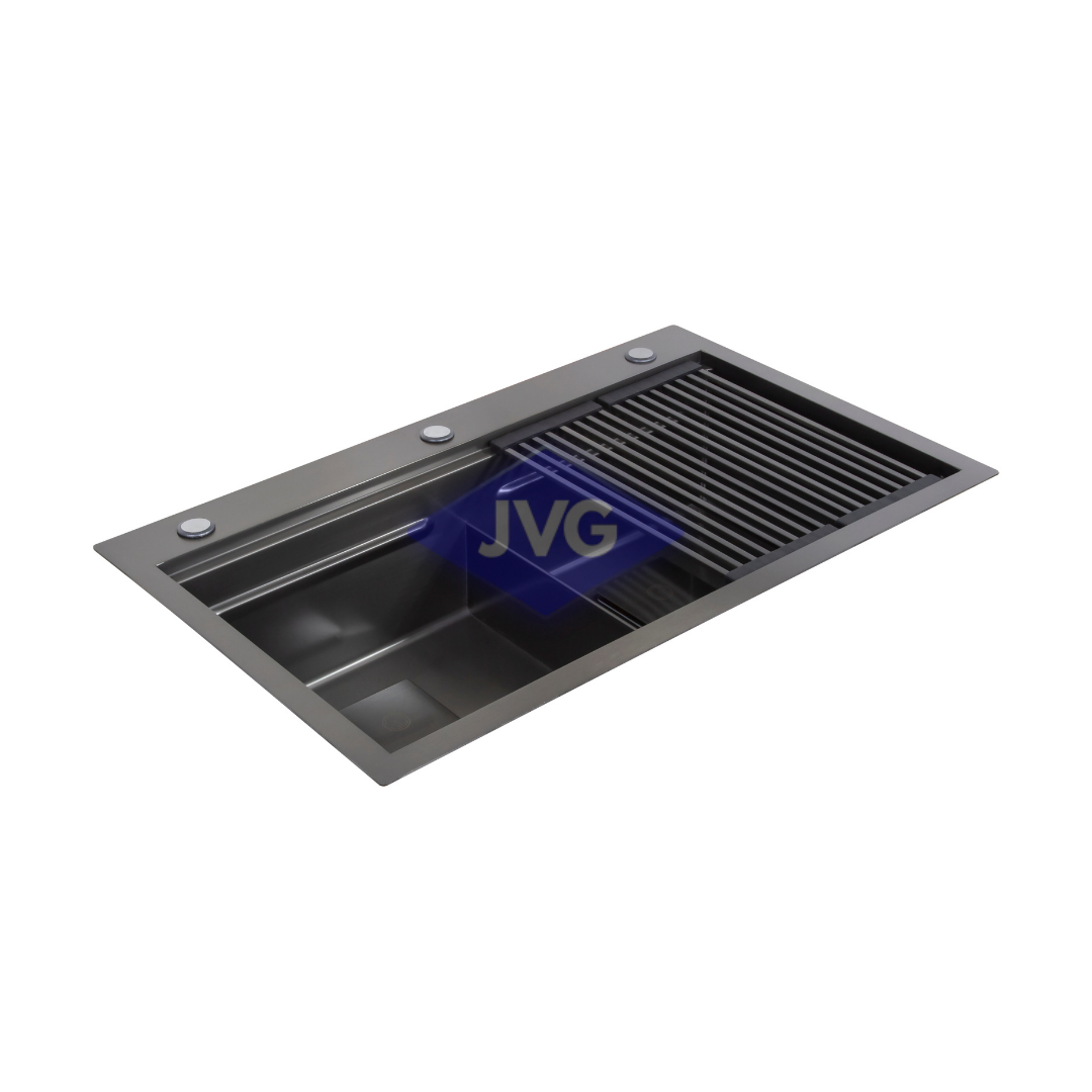 FREGADERO GASCO 2T 84X51X23 CM SATINADO CON KIT NEGRO - RIVERG