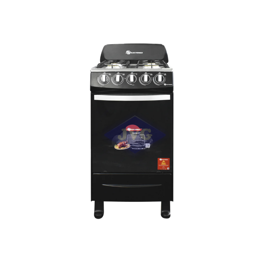COCINA A GAS SJ ELECTRONICS 4 QUEMADORES 20'' NEGRO - SJ20N4H