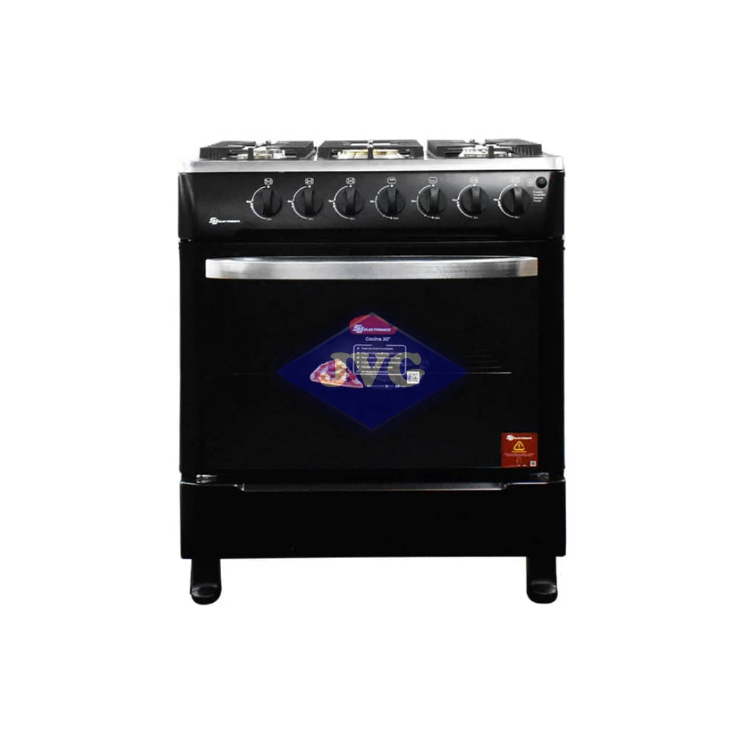 COCINA DE PISO A GAS SJ ELECTRONICS 5 HORNILLAS NEGRO - SJ30N5H