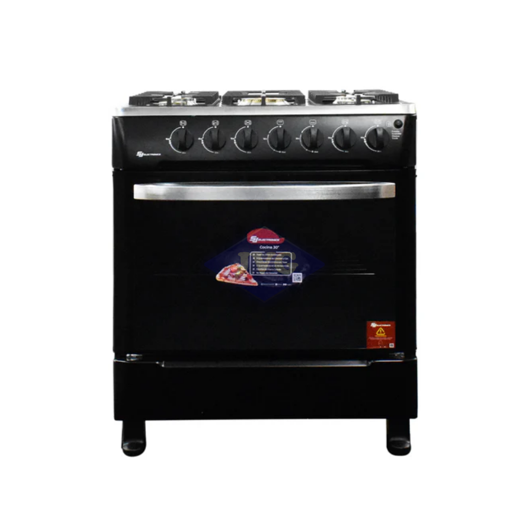 COCINA DE PISO A GAS SJ ELECTRONICS 5 HORNILLAS NEGRO - SJ30N5H