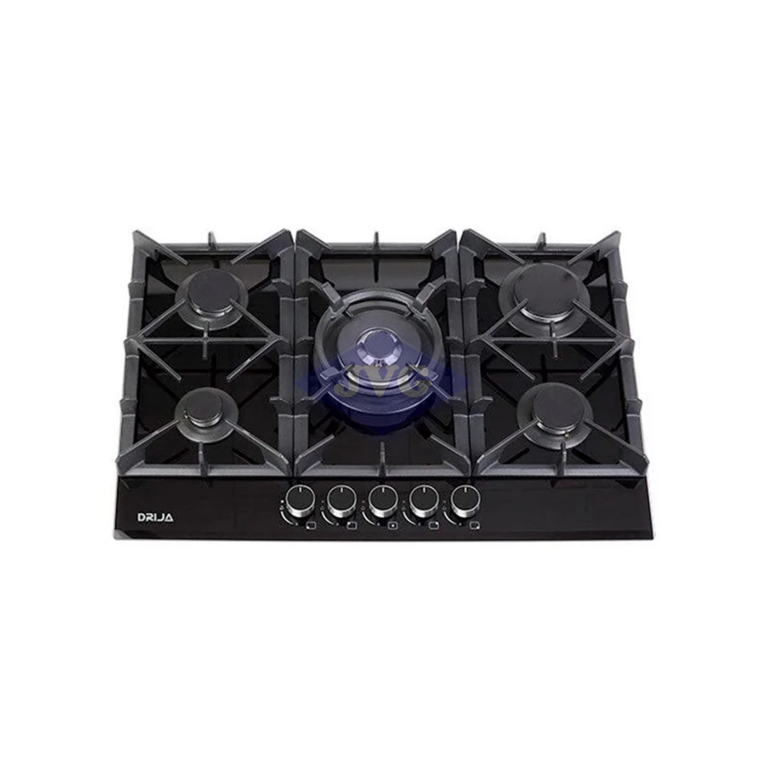 TOPE A GAS DRIJA 5 QUEMADORES 76 CM VIDRIO TEMPLADO NEGRO - TOSCANA76PRO
