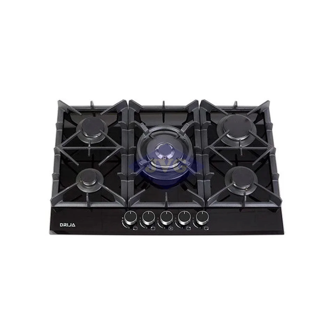 TOPE A GAS DRIJA 5 QUEMADORES 76 CM VIDRIO TEMPLADO NEGRO - TOSCANA76PRO
