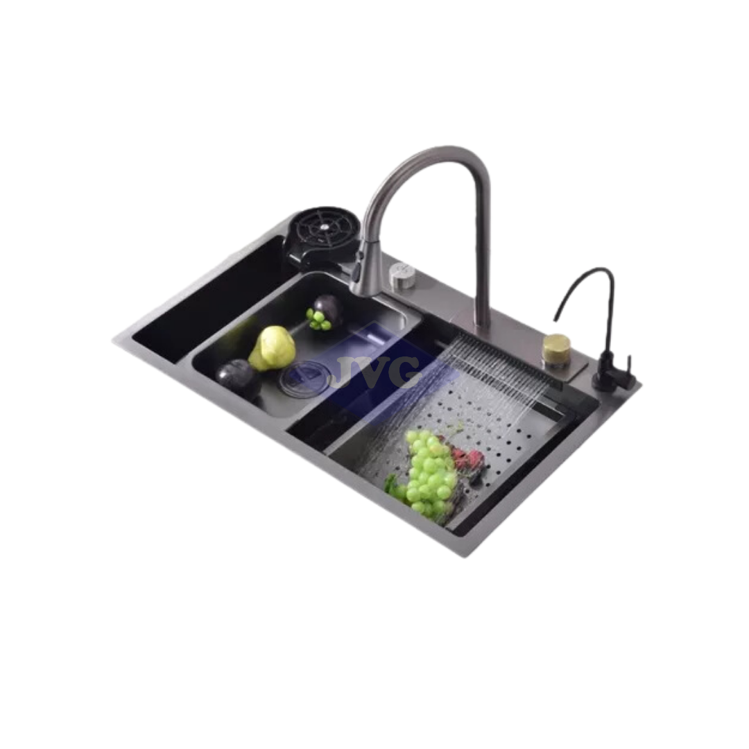 FREGADERO GASCO 1 TINA 80 CM CON KIT SATINADO NEGRO - TULUM