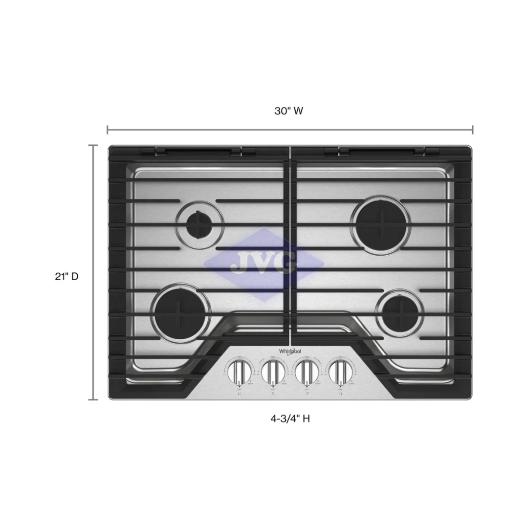TOPE A GAS WHIRLPOOL 4 QUEMADORES 30" - ACERO INOXIDABLE (WCGK5030PS)